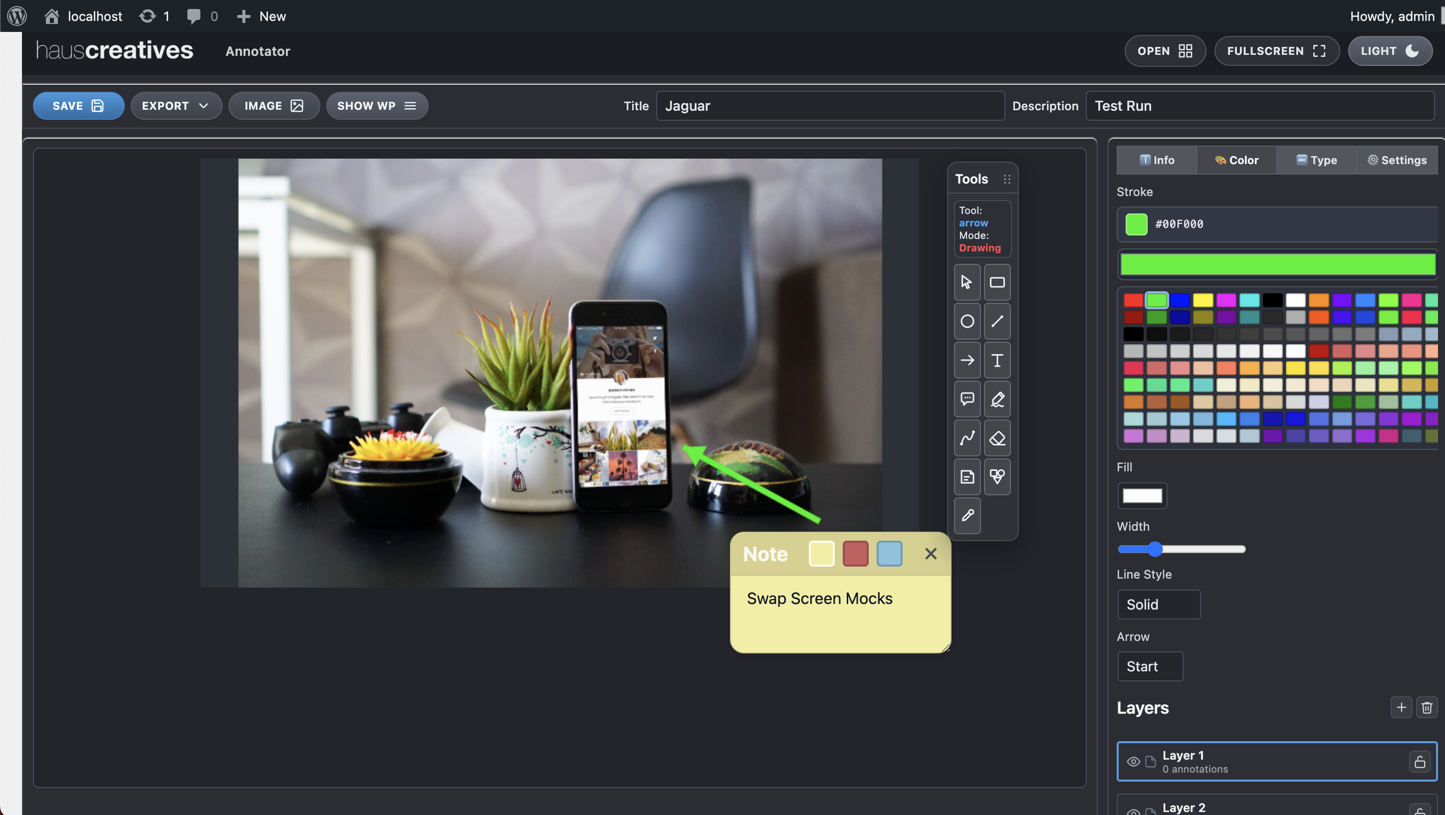 Haus Annotator fullscreen view with sticky note and drawing tools