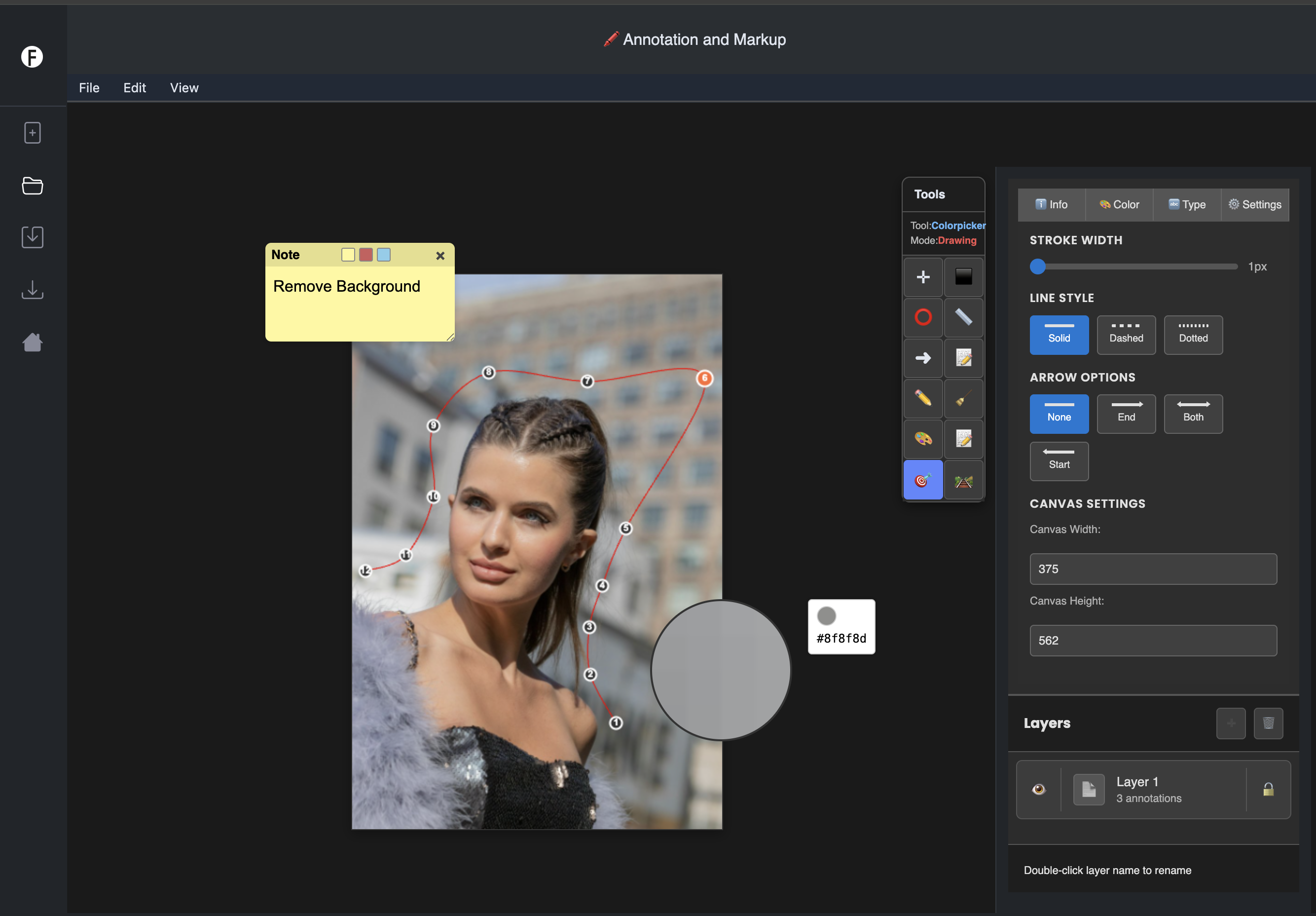 Original annotator in a professional pre-press workflow — freehand, arrows, sticky notes on a portrait proof