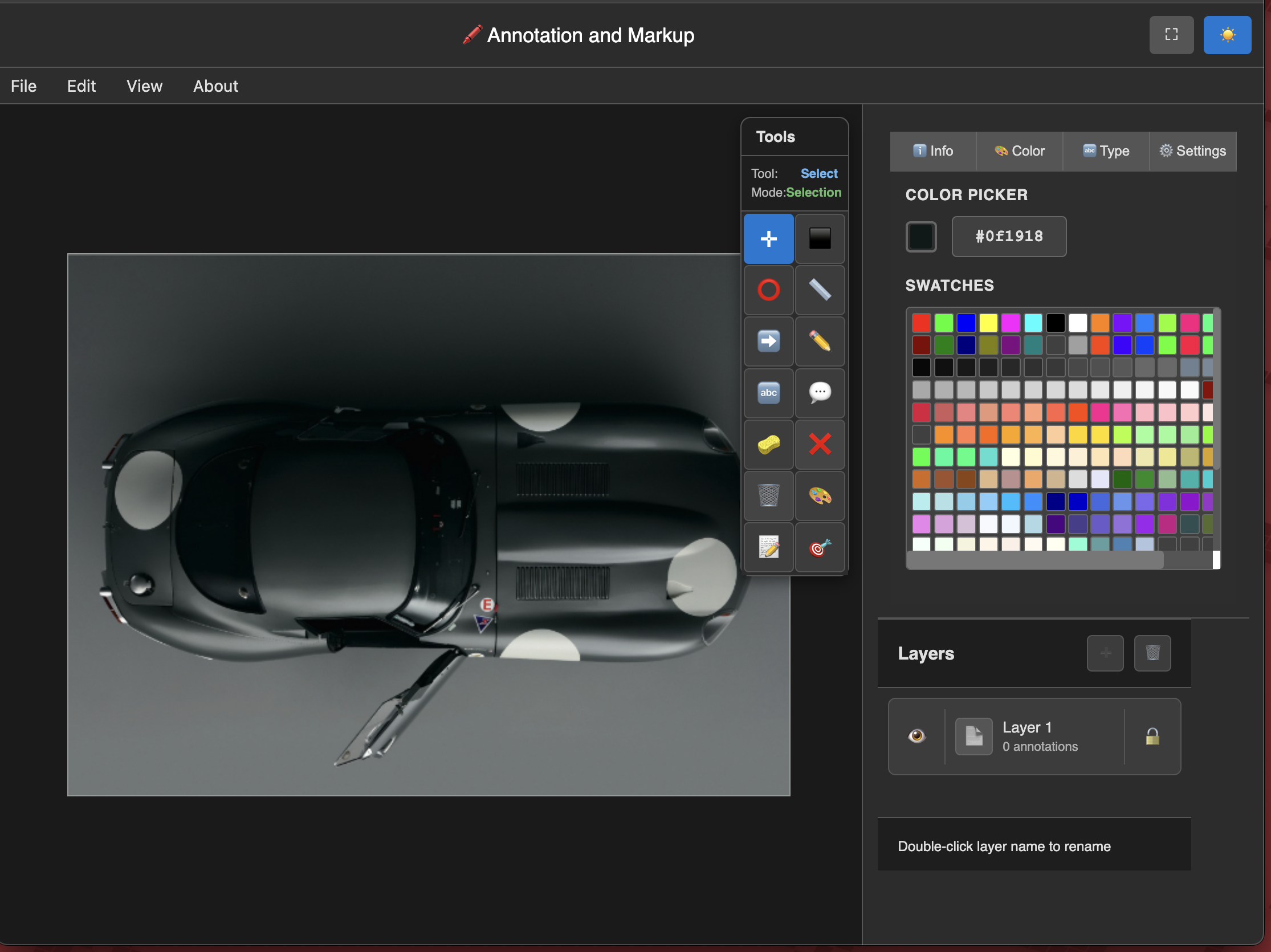 Original Node.js annotator — same Jaguar car, same tool layout