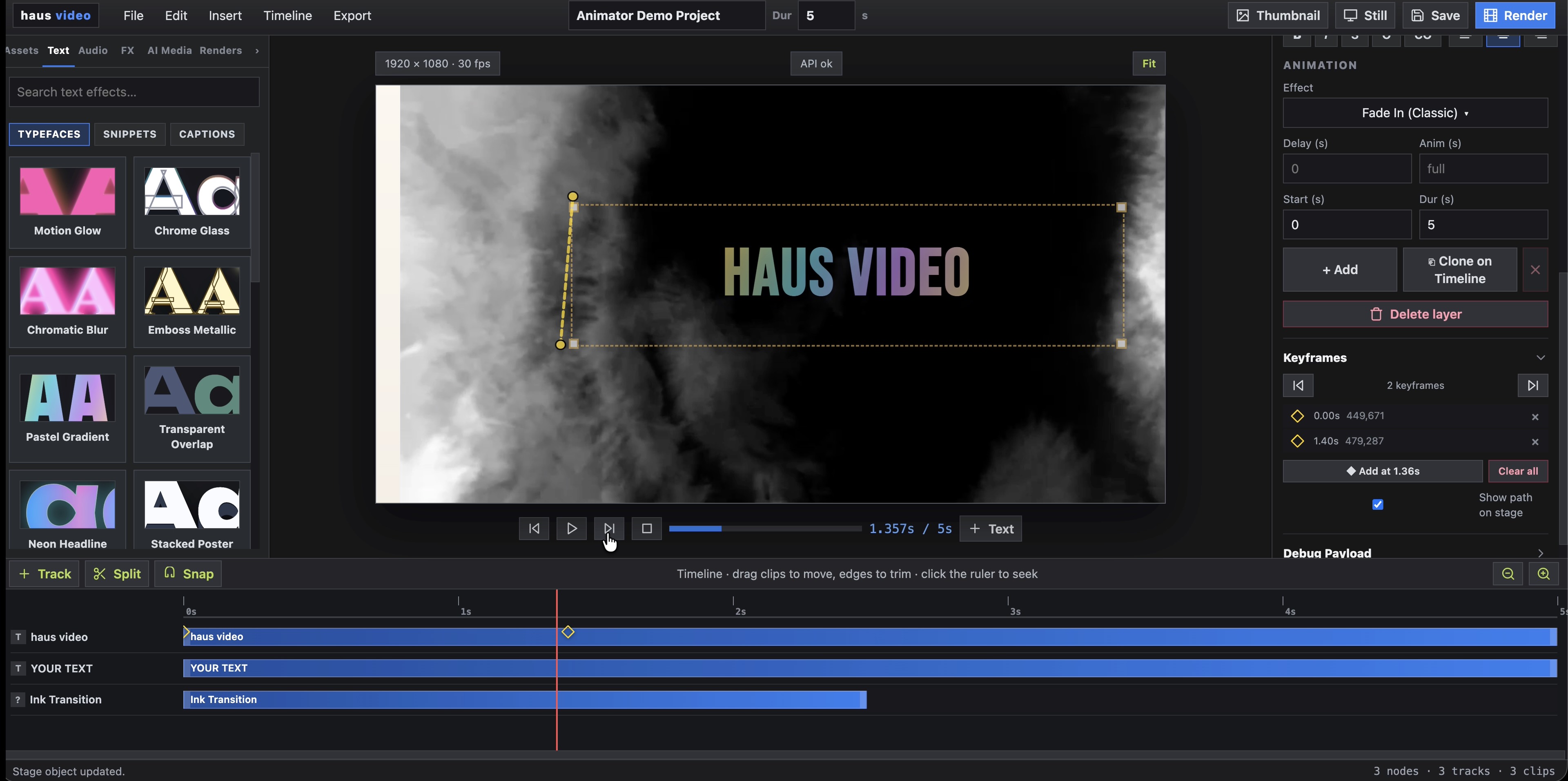 Kinetic motion path editor view.