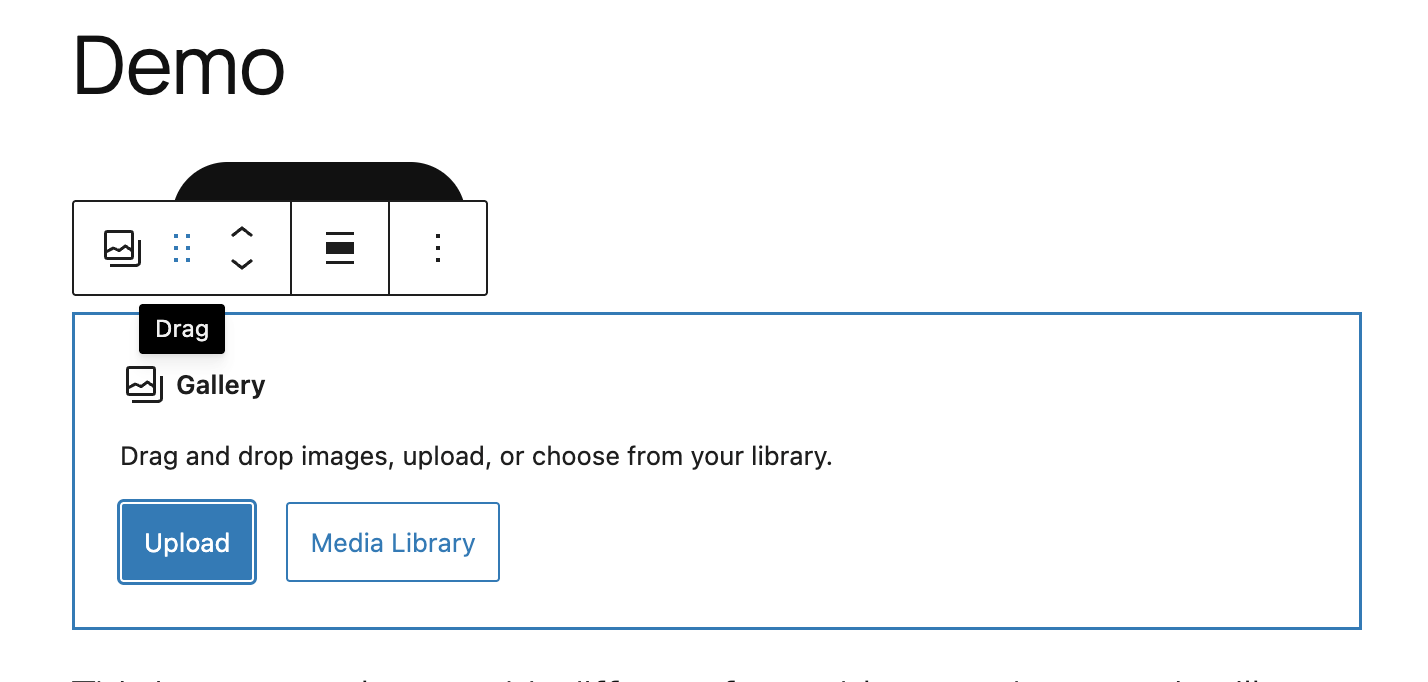 Native WordPress Gallery block with Media Library integration