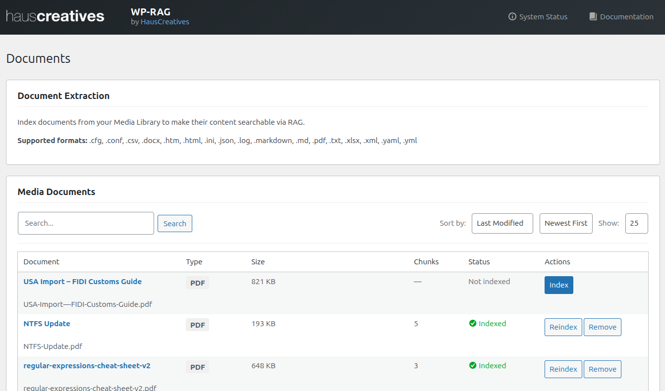 Document type support in WP-RAG