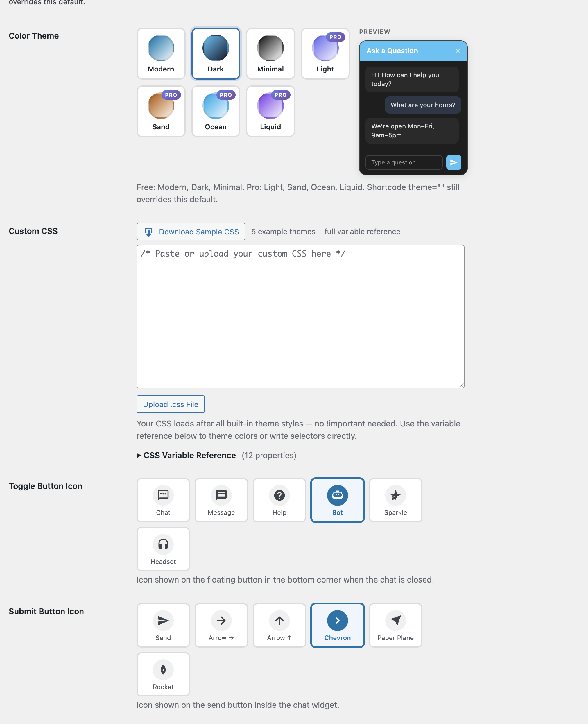 WP-RAG Pro theming options — multiple themes included